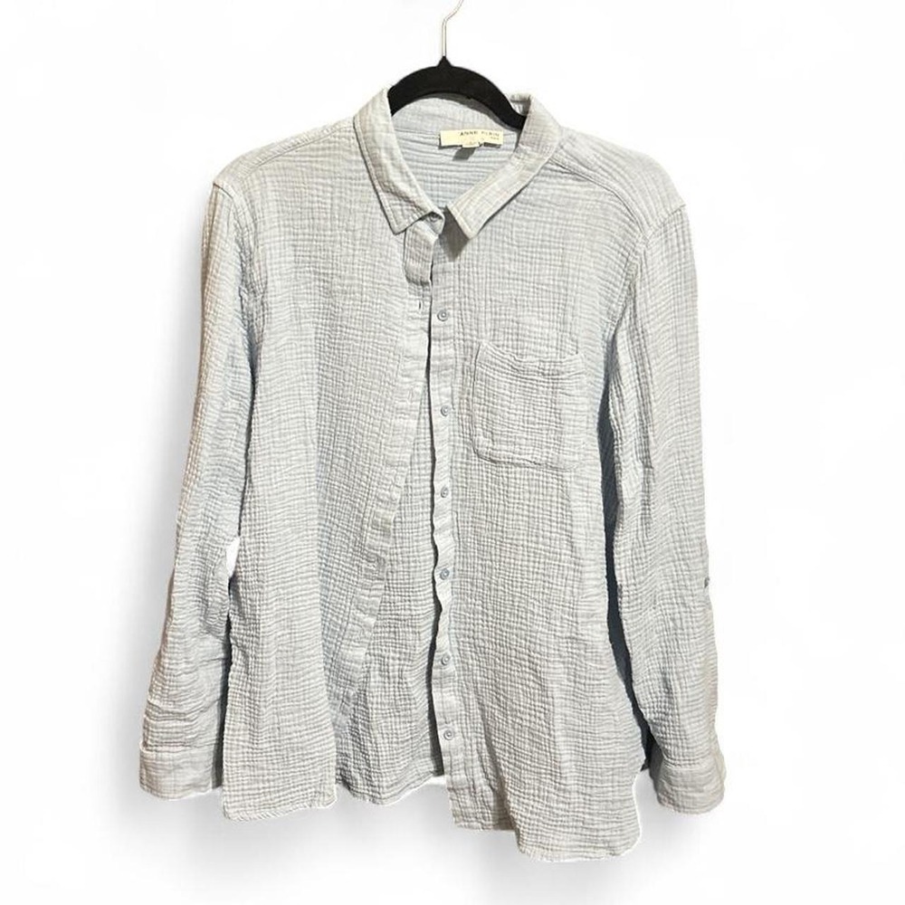 Anne Klein Light Blue Cotton Gauze Button-Down Shirt - L
